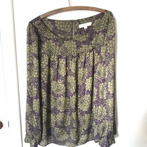 LOFT olive floral top sz XL EUC
